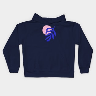 Blue leaf and pink sun Kids Hoodie